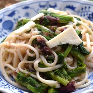 ほたるいかと菜の花のうどん